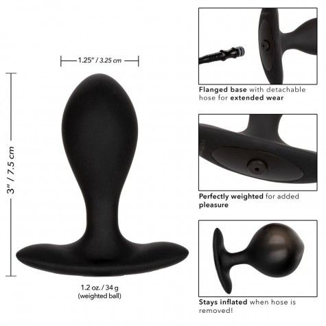 Черная расширяющаяся анальная пробка Weighted Silicone Inflatable Plug M