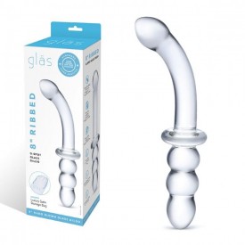 Прозрачный ребристый двусторонний стимулятор Ribbed G-Spot - 20 см.