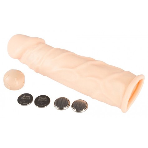 Телесная удлиняющая насадка с вибрацией Silicone Extension Vibrating - 19 см.