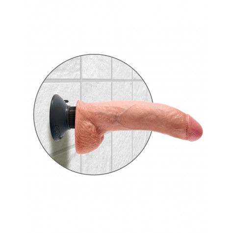 Телесный виброфаллос со съемной присоской 9" Vibrating Cock with Balls - 22,9 см.